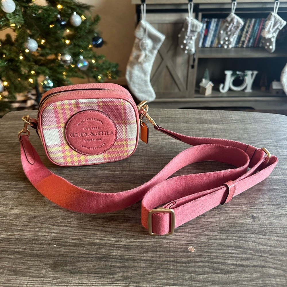 Coach Pink Plaid Mini Crossbody Bag